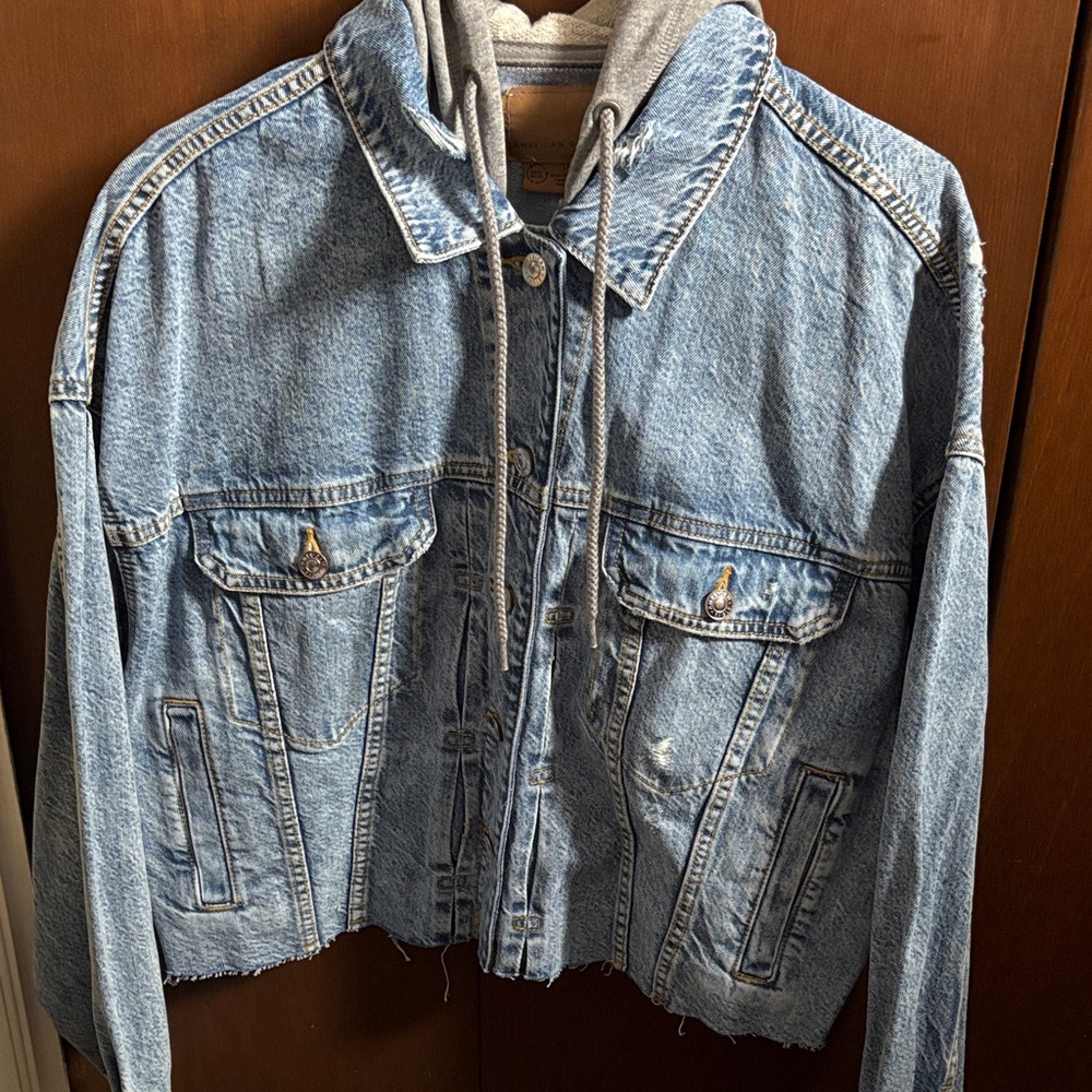American Eagle Outfitters Denim Jacket with Tan Label